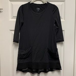 Black Faux Layered 3/4 Sleeve Tunic Top Size XXS